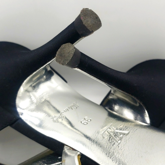 LOUIS VUITTON SIZE 39 OR US 9 COLOR BLACK SATIN SILVER LEATHER AQUA BLUE USED 2X - Picture 13 of 14